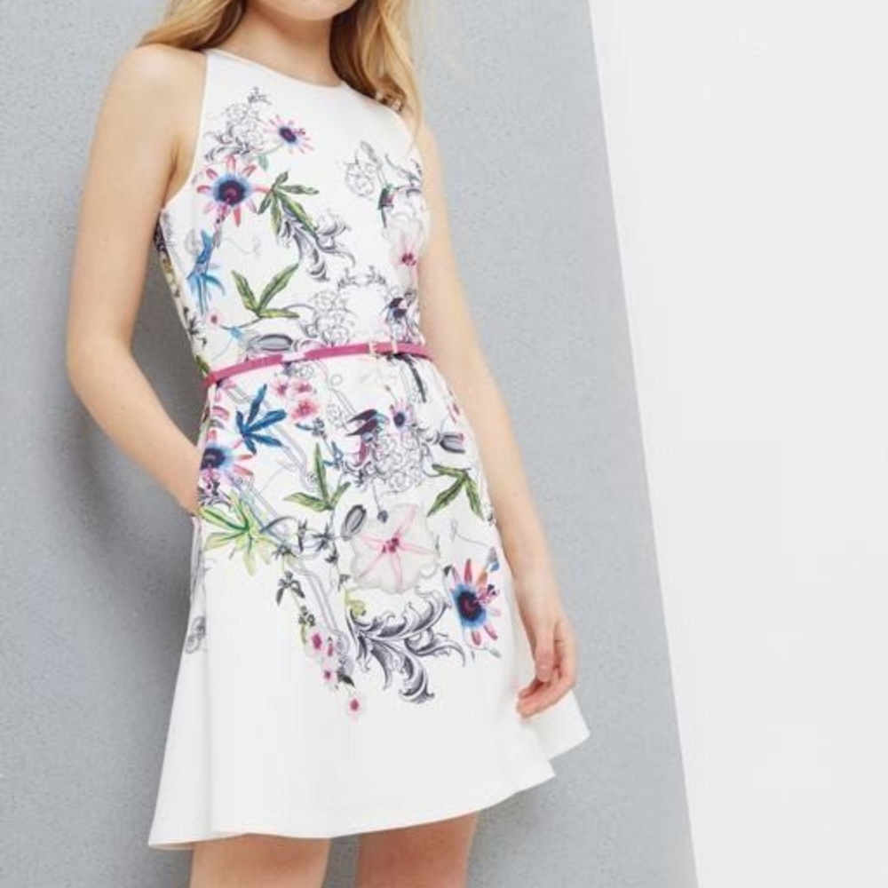 Ted Baker Ivory Floral Fit and Flare Dress -Sz. 2